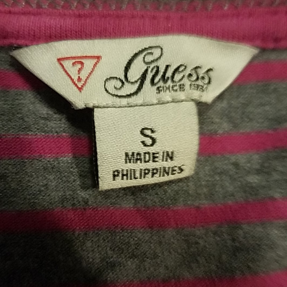 Guess pink and gray stripe v neck top Jr Small - Picture 3 of 5